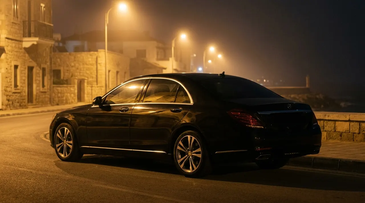 Black Mercedes-Benz at night